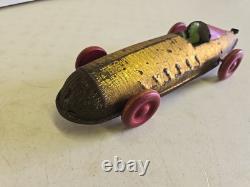 Antique Buffalo Toys 12.5 Tin Pullshaft Wind Up Boat Tail Racer Indy Race Car