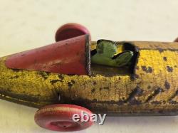 Antique Buffalo Toys 12.5 Tin Pullshaft Wind Up Boat Tail Racer Indy Race Car