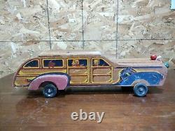 Antique Cass Toys 18 Wooden Station Wagon Toy Car With Family & Dog