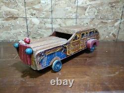 Antique Cass Toys 18 Wooden Station Wagon Toy Car With Family & Dog