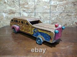 Antique Cass Toys 18 Wooden Station Wagon Toy Car With Family & Dog