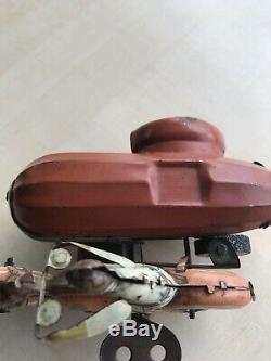 Antique Circa 1930s 1940 Tin Litho Wind-Up Toy Motorcycle Zeppelin Side Car RARE