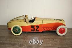 Antique France Rare CHARLES ROSSIGNOL OPEN WHEEL RACER CAR Wind Up Tin Litho Toy