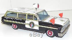 Antique FrictioTin Toy 1960's Highway Patrol Chevrolet Station Wagon Police Car