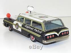 Antique FrictioTin Toy 1960's Highway Patrol Chevrolet Station Wagon Police Car