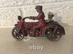 Antique HUBLEY 1930s CAST IRON COP MOTORCYCLE WITH SIDE CAR + Passenger