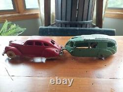 Antique Hubley Lincoln Zephyr Camper Cast Iron Toy Car Set