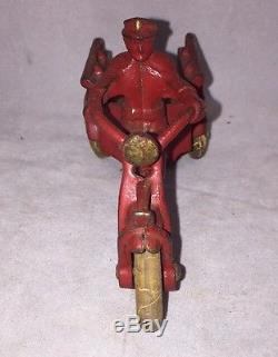 Antique Hurley Crash Car Cast Iron Toy Indian Motorcycles Red Nice