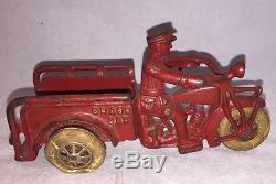 Antique Hurley Crash Car Cast Iron Toy Indian Motorcycles Red Nice