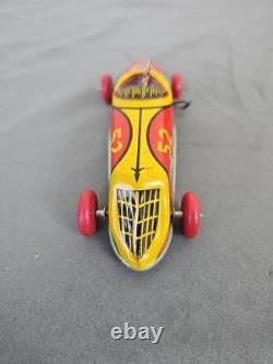 Antique J. Chein Wind Up Tin Litho #52 Racer Indy Race Car Toy with Driver 6.5