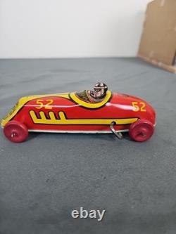Antique J. Chein Wind Up Tin Litho #52 Racer Indy Race Car Toy with Driver 6.5