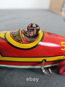 Antique J. Chein Wind Up Tin Litho #52 Racer Indy Race Car Toy with Driver 6.5