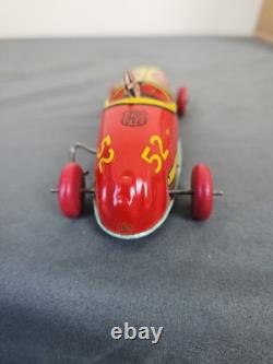 Antique J. Chein Wind Up Tin Litho #52 Racer Indy Race Car Toy with Driver 6.5
