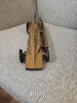 Antique Kingsbury Golden Arrow Toy Race Car Pressed Steel Windup (See All Pics)