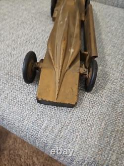 Antique Kingsbury Golden Arrow Toy Race Car Pressed Steel Windup (See All Pics)
