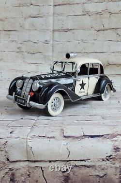 Antique Metal Police Car Model Black Figurine Birthday Gift Boy Toy For Home ART