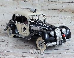 Antique Metal Police Car Model Black Figurine Birthday Gift Boy Toy For Home ART
