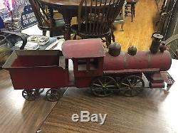 Antique Metal Tin TOY TRAIN Locomotive Engine Coal Tender Car Box David Clark