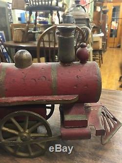 Antique Metal Tin TOY TRAIN Locomotive Engine Coal Tender Car Box David Clark