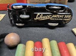 Antique Schuco Telesteering Blue Wind-Up Car 3000 with Original Box & Instructions