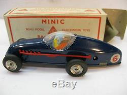 Antique Toy Car Tri-ang Minic Wind Up Racing 13m Scale Model Tin Box Clockwork