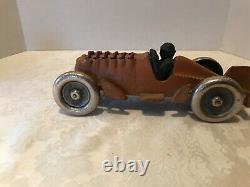 Antique Vintage Cast Iron Toy Race Car Moving Pistons Hubley Black man driver