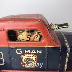 Antique Wind Up Louis Marx G-Man Pursuit Car Tin Metal
