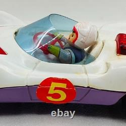 Aoshin Mach GoGoGo 28cm Tin Friction Car with Box 1970s Japan Vintage