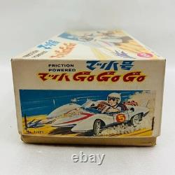 Aoshin Mach GoGoGo 28cm Tin Friction Car with Box 1970s Japan Vintage