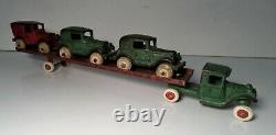 Arcade Iron Car Carrier Auto Hauler Transporter Truck Trailer with Austin Cars 14