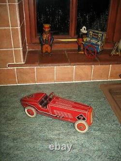 BIG 30's ENGLAND METTOY BOAT TAIL RACING CAR TINPLATE WIND UP TIN TOY no tippco