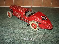 BIG 30's ENGLAND METTOY BOAT TAIL RACING CAR TINPLATE WIND UP TIN TOY no tippco