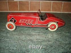 BIG 30's ENGLAND METTOY BOAT TAIL RACING CAR TINPLATE WIND UP TIN TOY no tippco