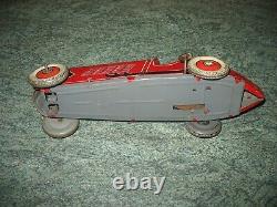 BIG 30's ENGLAND METTOY BOAT TAIL RACING CAR TINPLATE WIND UP TIN TOY no tippco