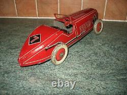 BIG 30's ENGLAND METTOY BOAT TAIL RACING CAR TINPLATE WIND UP TIN TOY no tippco