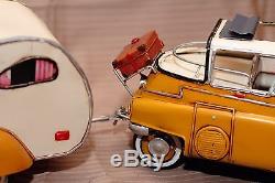 BMW ISETTA + TRAILER tin toy tinplate car blechmodell auto voiture tole handmade