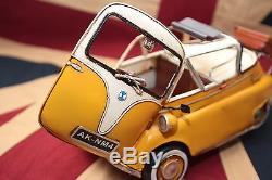 BMW ISETTA + TRAILER tin toy tinplate car blechmodell auto voiture tole handmade