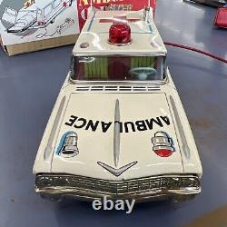 Beautiful Antique Yonezowa Metal Toy Car Ambulance Red Cross With Remote & Box
