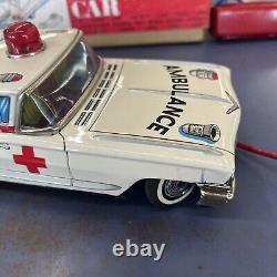 Beautiful Antique Yonezowa Metal Toy Car Ambulance Red Cross With Remote & Box
