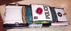 Big VTG Yonezawa Tin 1960 Cadillac Tin Police Car-Battery 18EX! SCARCE
