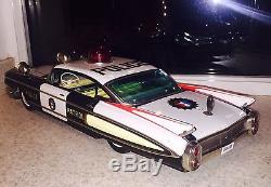 Big VTG Yonezawa Tin 1960 Cadillac Tin Police Car-Battery 18EX! SCARCE