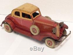 CR Rossignol Peugeot 2 door big 14 tin toy car 1930s wind up blech latta tole