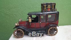 Carette antique tin windup prewar old limo toy car & luggage doors open restore