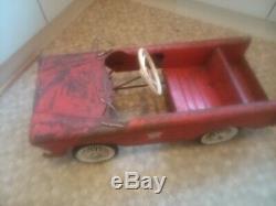 Childs Toy Metal Working Pedal Car 1960s In Red / White