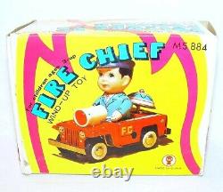 China MS-884 WILLYS JEEP FIRE CHIEF Tin Toy Wind-Up Car 13cm MIB`76 TOP RARE