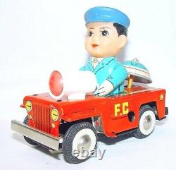 China MS-884 WILLYS JEEP FIRE CHIEF Tin Toy Wind-Up Car 13cm MIB`76 TOP RARE