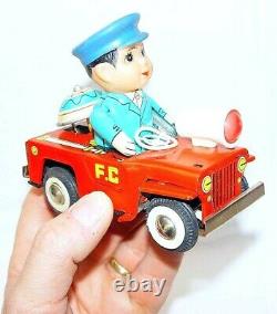 China MS-884 WILLYS JEEP FIRE CHIEF Tin Toy Wind-Up Car 13cm MIB`76 TOP RARE