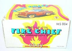 China MS-884 WILLYS JEEP FIRE CHIEF Tin Toy Wind-Up Car 13cm MIB`76 TOP RARE