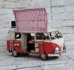 Circa 1966 Tin Model 1.18 Scale Camper Van, with Awning and Suitcase Handcraft