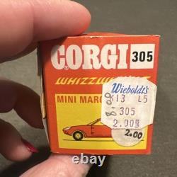 Corgi Toys #305 Mini Marcos In White Whizzwheels Complete With Its Box Vintage